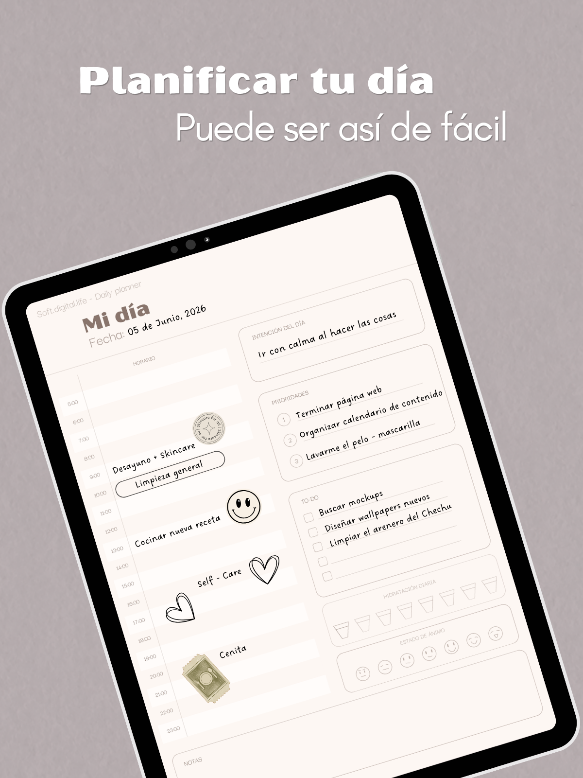 Planificador diario digital aesthetic