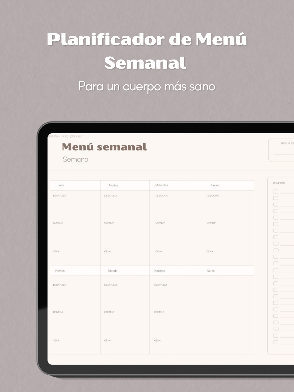 Menú semanal digital aesthetic