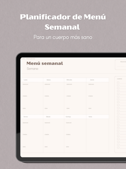 Menú semanal digital aesthetic