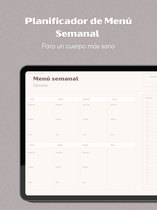 Menú semanal digital aesthetic