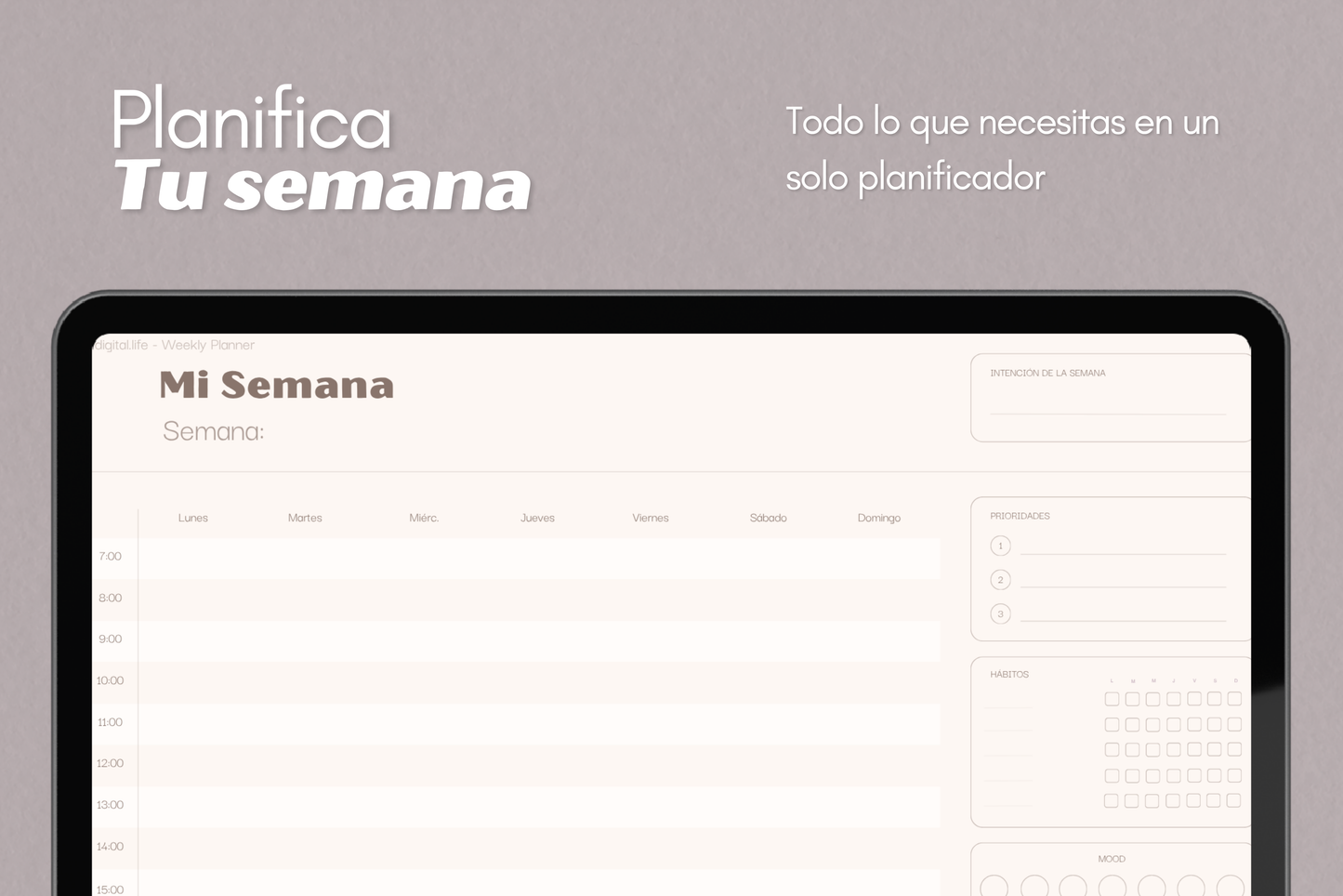 Planificador semanal digital aesthetic