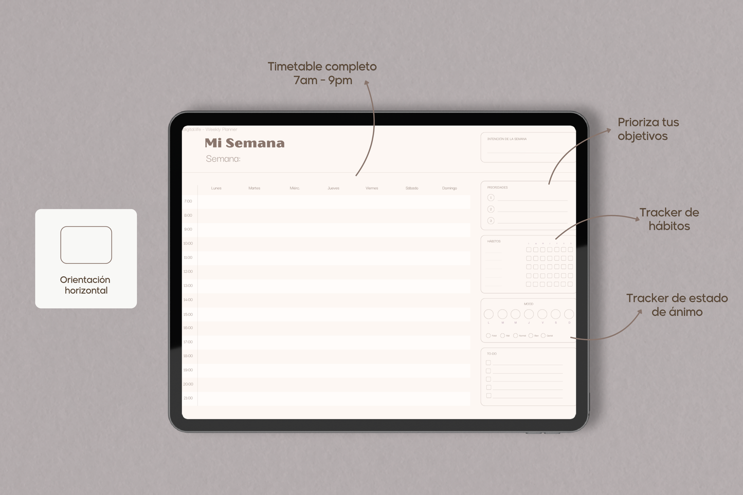 Planificador semanal digital aesthetic