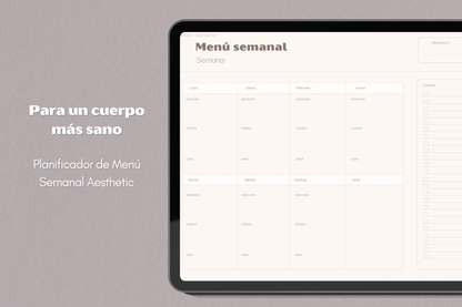 Menú semanal digital aesthetic
